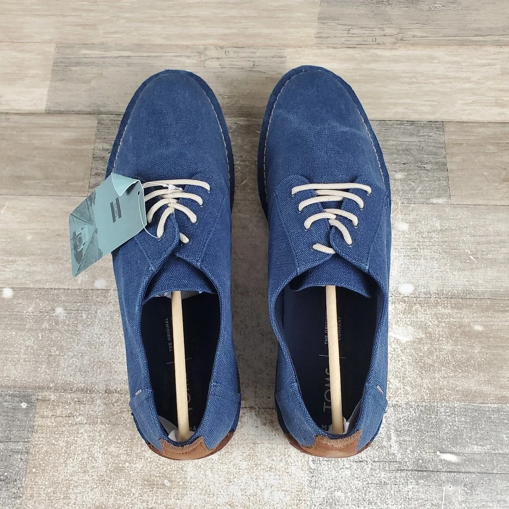 Toms Preston Mens Shoes Sz 14 Navy Washed Canvas Stitch‎ Out Casual Sneakers